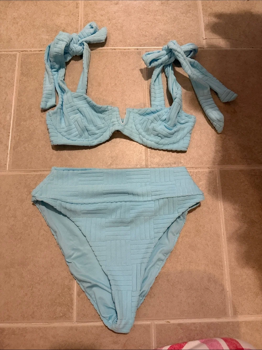 Beach Riot Sky Blue Tie-Shoulder High-Waist Bikini